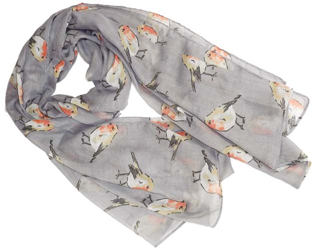 festive robin scarf in grey