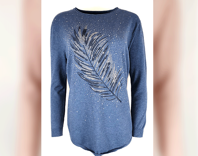 knitted jumpers in black, pink or denim