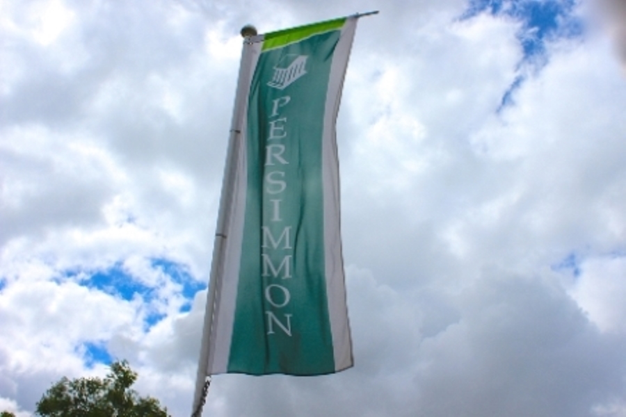 a persimmon flag on a new estate
